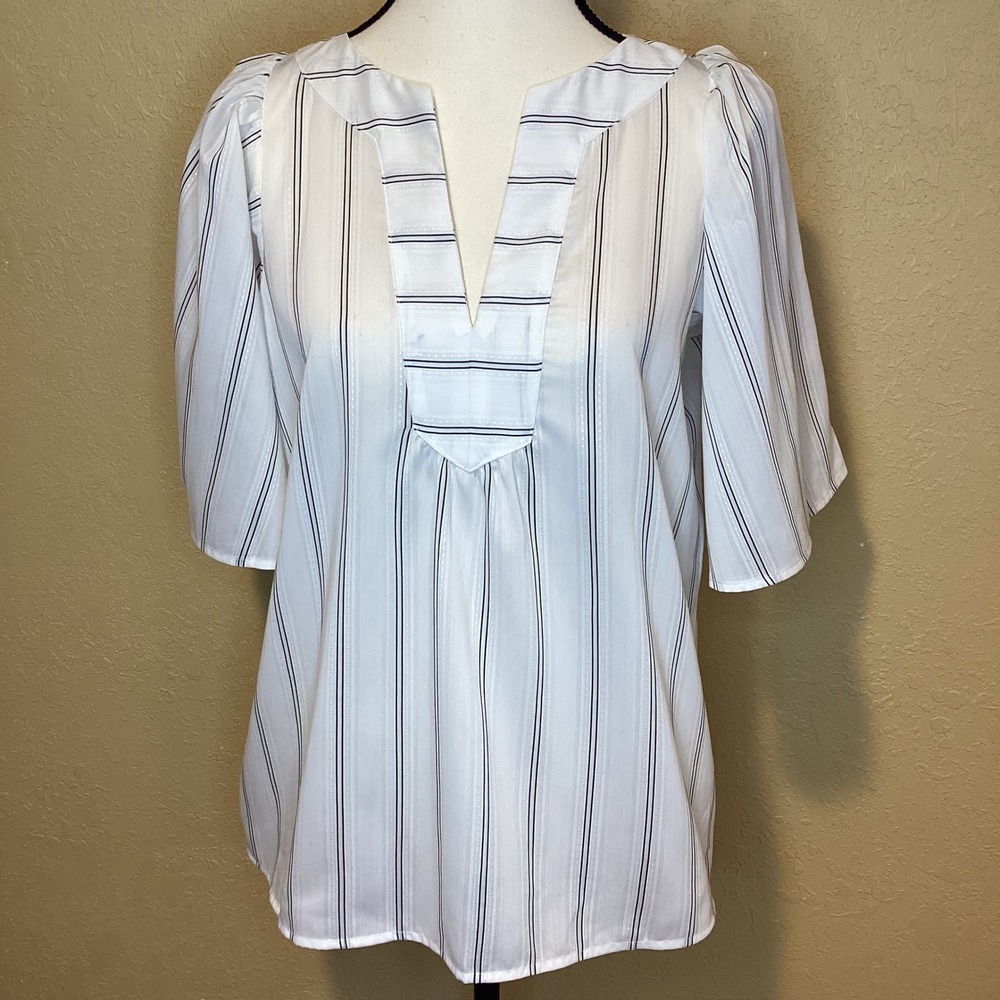 Ann Taylor Factory Split Neck oversized Peplum top, puffed bell sleeves, Size XS